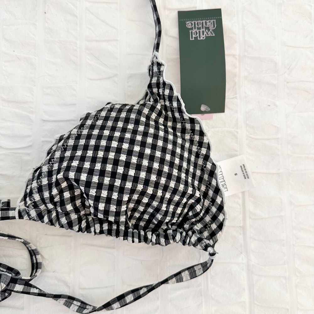 NWT Wild Fable Gingham Ruffle Bikini Top - Picture 3 of 5